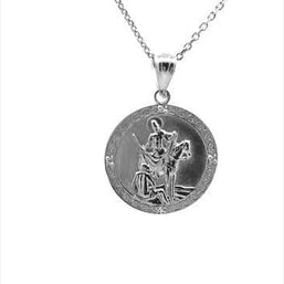 Sterling Silver Engravable CZ Saint Martin of Tours Pray For Us Circle Pendant Necklace (1.04