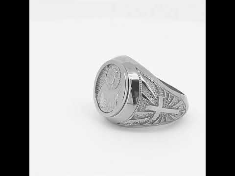 .925 Sterling Silver Religious Jesus Christ Cross Beaded Signet Ring