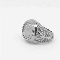 .925 Sterling Silver Religious Jesus Christ Cross Beaded Signet Ring