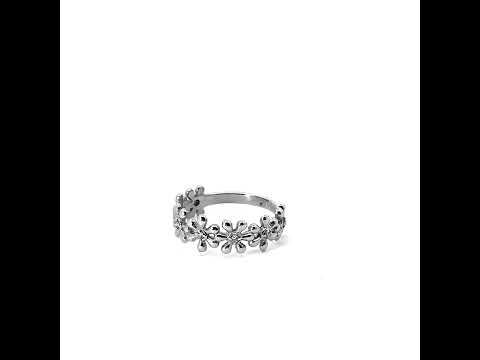 .925 Sterling Silver Studded Daisy Flower Petal Band Ring