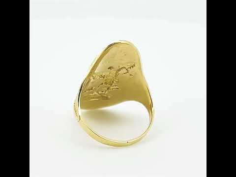 Gold Diamond Cut Patron Saint Michael Archangel Beaded Oval Signet Ring (Available in Yellow/Rose/White Gold)