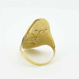 Gold Diamond Cut Patron Saint Michael Archangel Beaded Oval Signet Ring (Available in Yellow/Rose/White Gold)