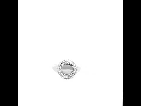 .925 Sterling Silver Engravable Cubic Zirconia Halo Signet Ring