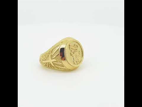 Gold Beaded Patron Saint George Dragon Cross Signet Ring (Available in Yellow/Rose/White Gold)