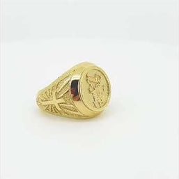 Gold Beaded Patron Saint George Dragon Cross Signet Ring (Available in Yellow/Rose/White Gold)