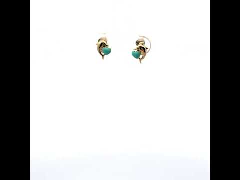 14K Yellow Gold Enamel Heart Dolphin Stud Earrings
