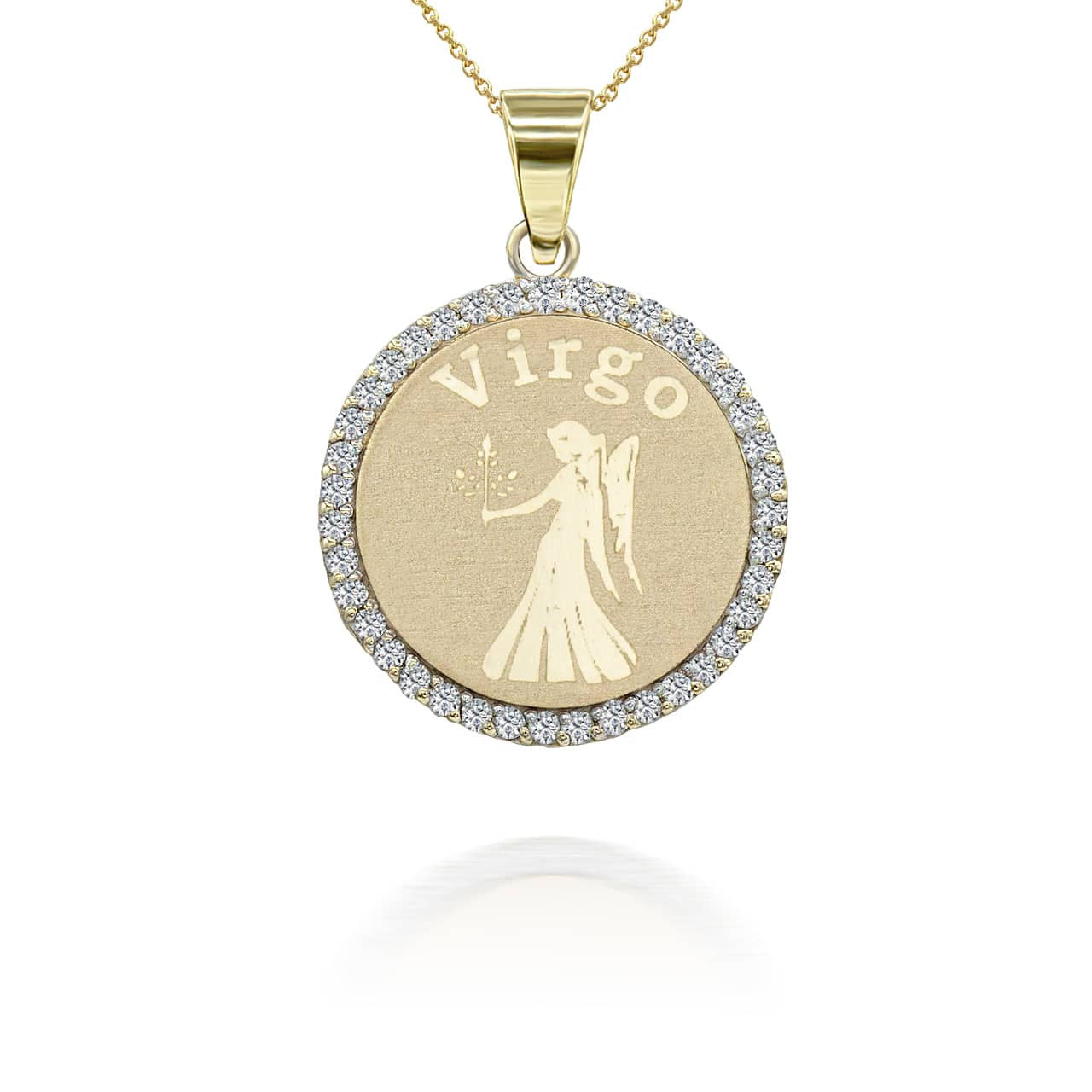 Gold Personalized Zodiac Sign Diamond Medallion Pendant Necklace (Available in Yellow/Rose/White Gold)