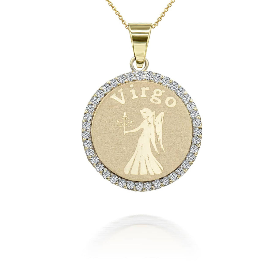 Gold Personalized Zodiac Sign Diamond Medallion Pendant Necklace (Available in Yellow/Rose/White Gold)