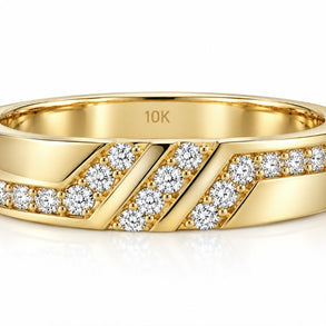 10K Yellow Gold Women's CZ Diagonal Accent Band