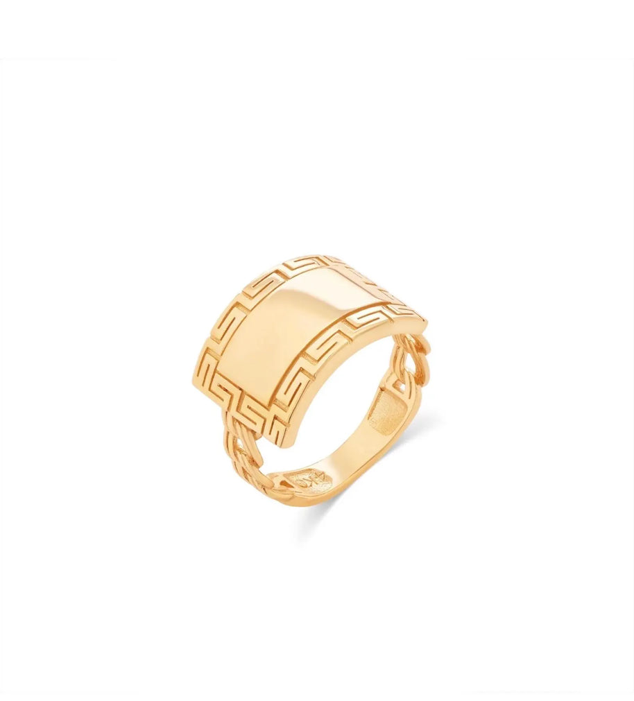 10K Yellow Gold Chino ID Ring with Greek Design Ring