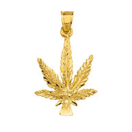 10K Yellow Gold Marijuana Leaf Weed Pendant Necklace