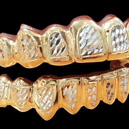 Custom Grillz, 925 Solid Sterling Silver w/18K Yellow Gold Plated Two Tone Diamond cuts