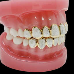 925 Sterling Silver 18K Yellow Gold Plated Two Tone Diamond Dust Cut Custom Grillz