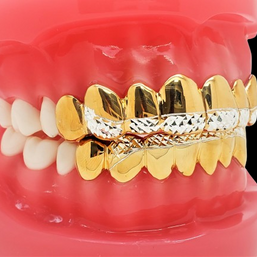 925 Solid Sterling Silver18K Yellow Gold Plated Princess Diamond Cut Custom Grillz