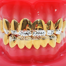 925 Solid Sterling Silver18K Yellow Gold Plated Princess Diamond Cut Custom Grillz