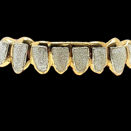 925 Sterling Silver 18K Yellow Gold Plated Two Tone Diamond Dust Cut Custom Grillz