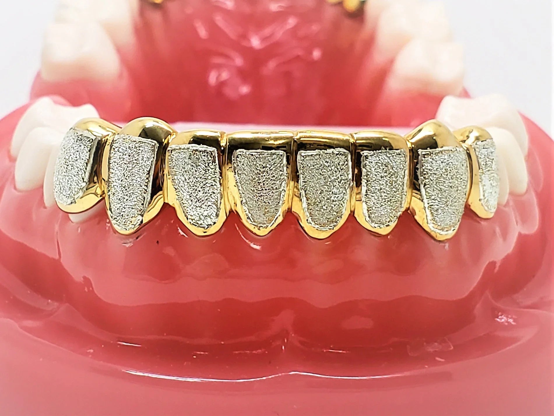 925 Sterling Silver 18K Yellow Gold Plated Two Tone Diamond Dust Cut Custom Grillz