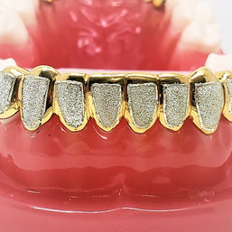 925 Sterling Silver 18K Yellow Gold Plated Two Tone Diamond Dust Cut Custom Grillz