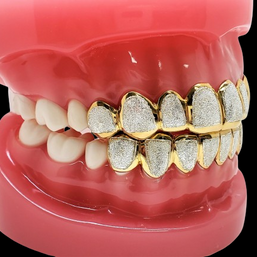 925 Sterling Silver 18K Yellow Gold Plated Two Tone Diamond Dust Cut Custom Grillz
