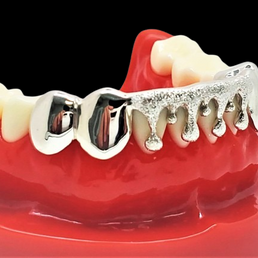 Custom Grillz, Solid Sterling Silver Drip Dripping With Diamond Dust Cut Grillz