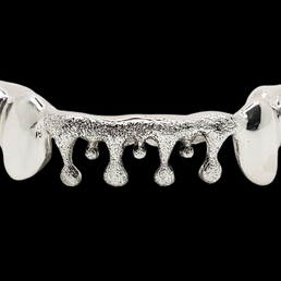 Custom Grillz, Solid Sterling Silver Drip Dripping With Diamond Dust Cut Grillz