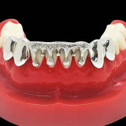 Custom Grillz, Solid Sterling Silver Drip Dripping With Diamond Dust Cut Grillz