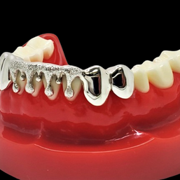 Custom Grillz, Solid Sterling Silver Drip Dripping With Diamond Dust Cut Grillz