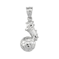 .925 Sterling Silver Soccer Ball Cleats Shoe Fútbol Sports Pendant Necklace