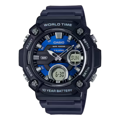 Casio AEQ-120W-2AV Ana-Digi Watch for Men | 100M Water Resistant | World Time | Quartz