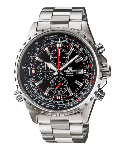 Casio Edifice EF527D-1AV Chronograph Watch for Men | Black Dial | Stainless Steel | Slide Rule Bezel | 100M Water Resistant