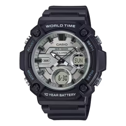 Casio AEQ-120W-7AV Analog-Digital White Dial Black Resin Men's Watch