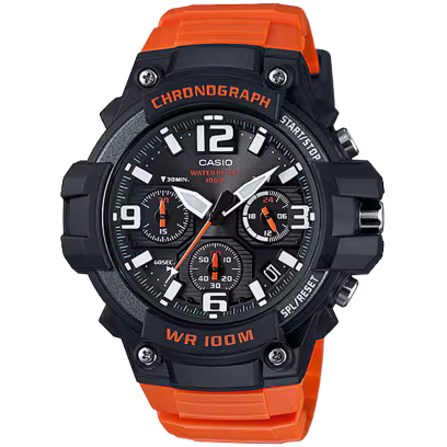 Casio MCW-100H-4AV Chronograph Black Dial Orange Resin Men's Watch