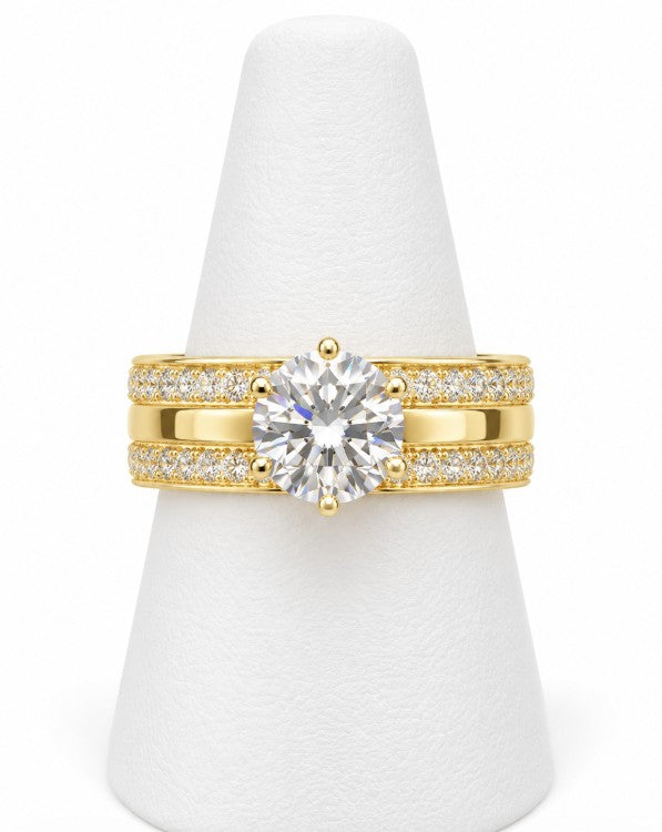 10K Yellow Gold Women's Pave Panel Solitaire Ring