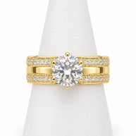 10K Yellow Gold Women's Pave Panel Solitaire Ring