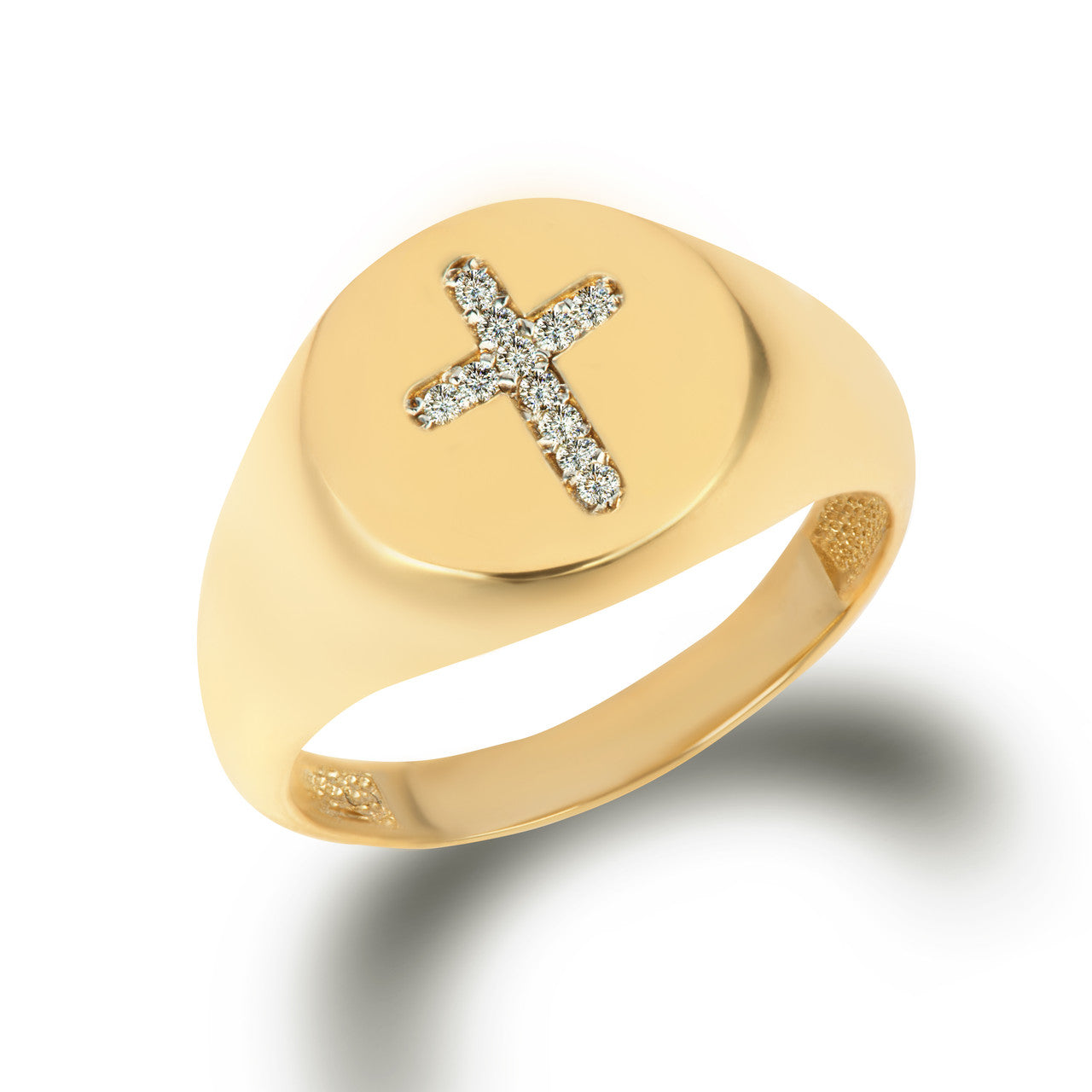 Yellow Gold Diamond Religious Cross Signet Ring