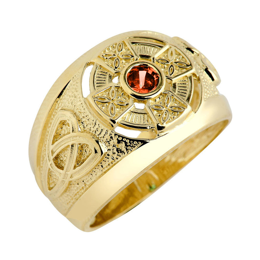 Gold Personalized Celtic Cross Birthstone Men's Ring(Available in Yellow And White Gold)