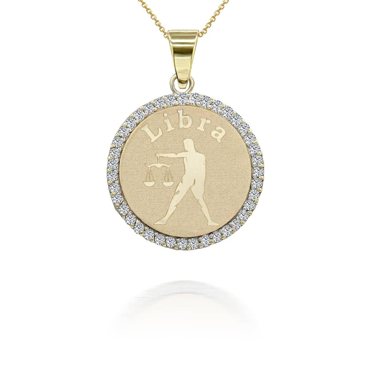 Gold Personalized Zodiac Sign Diamond Medallion Pendant Necklace (Available in Yellow/Rose/White Gold)