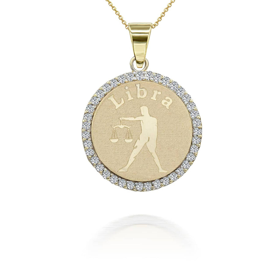 Gold Personalized Zodiac Sign Diamond Medallion Pendant Necklace (Available in Yellow/Rose/White Gold)