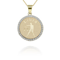 Gold Personalized Zodiac Sign Diamond Medallion Pendant Necklace (Available in Yellow/Rose/White Gold)