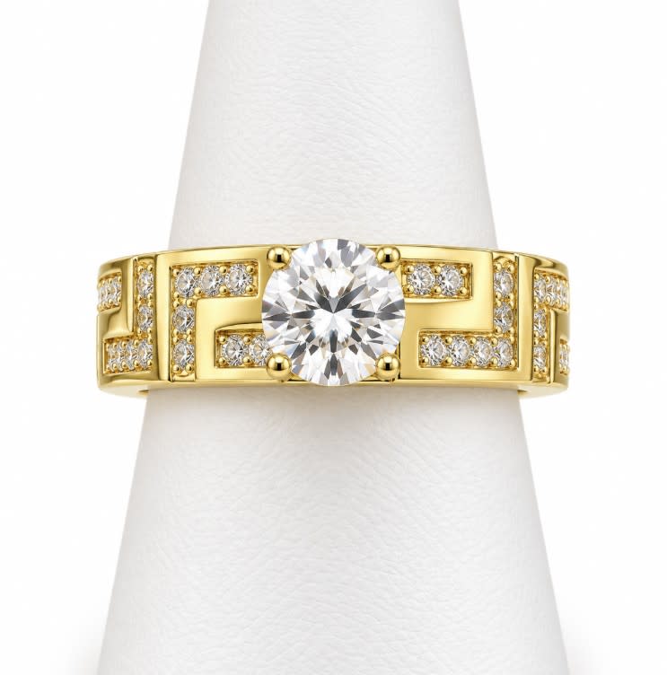 10K Yellow Gold Women's Greek Key CZ Solitaire Ring