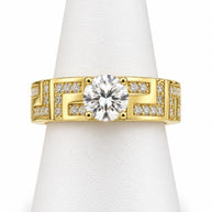 10K Yellow Gold Women's Greek Key CZ Solitaire Ring