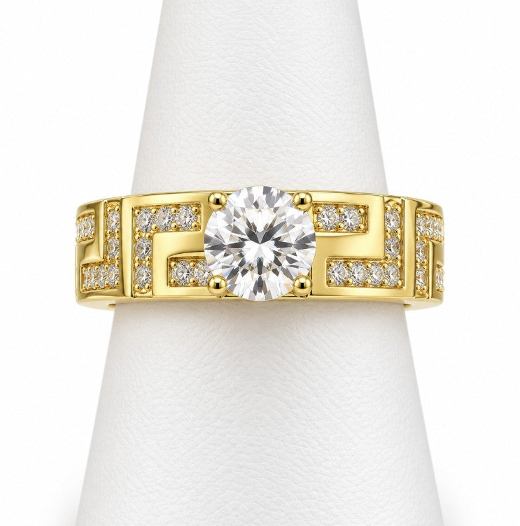 10K Yellow Gold Women's Greek Key CZ Solitaire Ring
