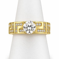 10K Yellow Gold Women's Greek Key CZ Solitaire Ring