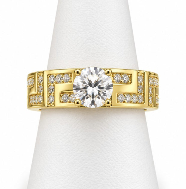 10K Yellow Gold Women's Greek Key CZ Solitaire Ring