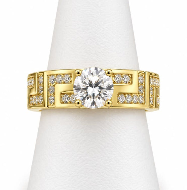 10K Yellow Gold Women's Greek Key CZ Solitaire Ring