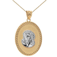 Solid Gold Jesus Christ the Lord Cuban Curb Link Frame Ova (Available In Yellow/Rose/White/Two Tone Gold Gold)