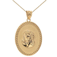 Solid Gold Jesus Christ the Lord Cuban Curb Link Frame Ova (Available In Yellow/Rose/White/Two Tone Gold Gold)