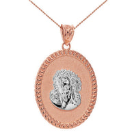 Solid Gold Jesus Christ the Lord Cuban Curb Link Frame Ova (Available In Yellow/Rose/White/Two Tone Gold Gold)