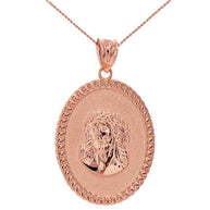 Solid Gold Jesus Christ the Lord Cuban Curb Link Frame Ova (Available In Yellow/Rose/White/Two Tone Gold Gold)