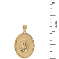 Solid Gold Jesus Christ the Lord Cuban Curb Link Frame Ova (Available In Yellow/Rose/White/Two Tone Gold Gold)